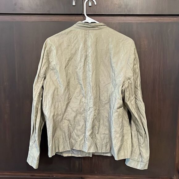 Chico's Open Smocked Light Jacket Olive Green with Shimmer Size Large - Picture 5 of 6